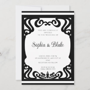Invitation Vintage noir et blanc Elaboré Art Déco Mariage