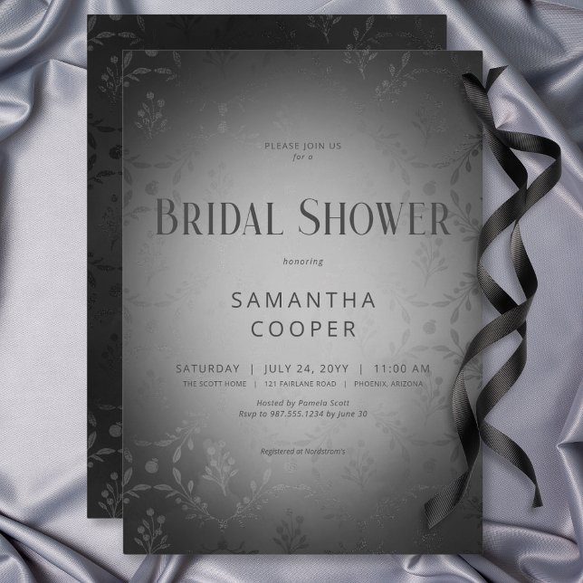 Invitation Vintage noir gothique noir Damas Fête des mariées (Vintage Dark Gothic Black Damask Bridal Shower Invitation)