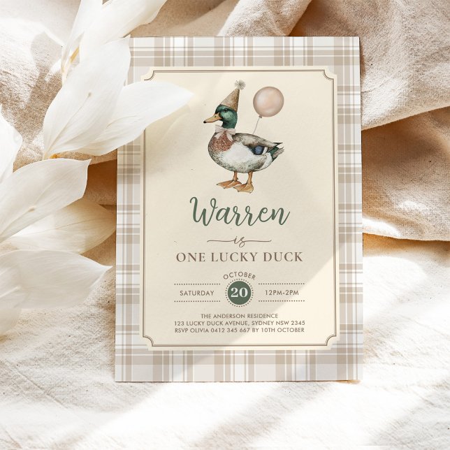 Invitation Vintage One Lucky Duck Balloon 1er anniversaire (Créateur téléchargé)