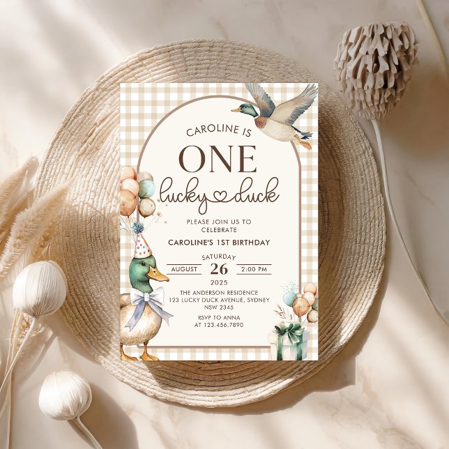 Invitation Vintage One Lucky Duck Balloon 1er anniversaire (Créateur téléchargé)