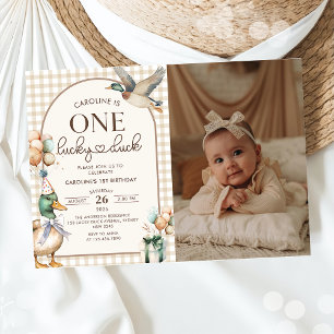 Invitation Vintage One Lucky Duck Balloon 1er Anniversaire Ph