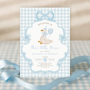 Invitation Vintage One Silly Goose Blue Bow 1er anniversaire