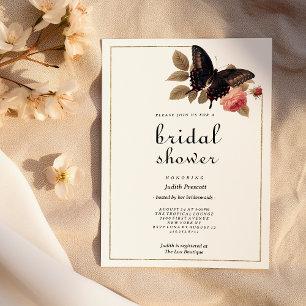 Invitation Vintage or rose doré papillon Baby Shower