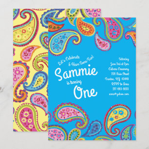 Invitation Vintage Paisley Colorée 1er anniversaire Invitatio