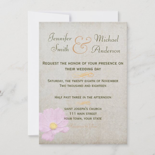 Invitation Vintage Paper Simple Wedding (Front)
