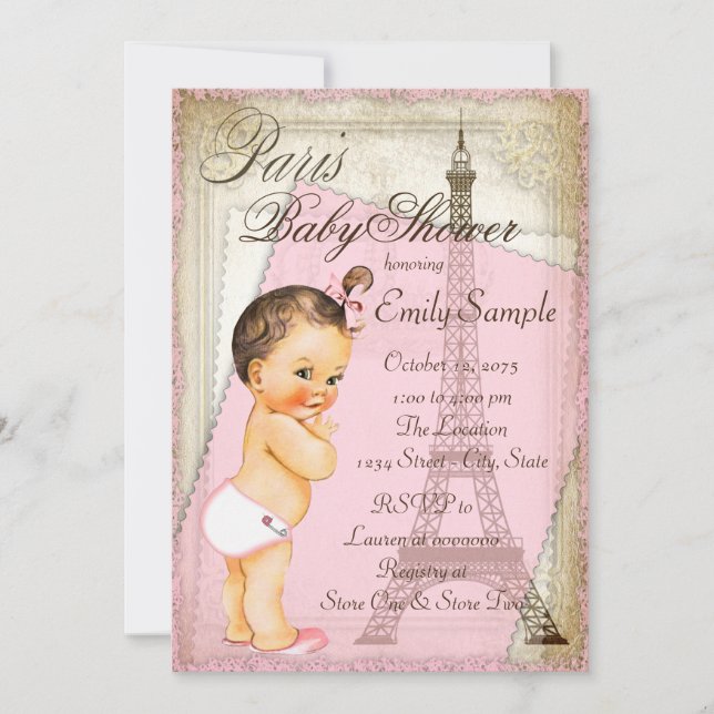 Invitation Vintage Paris Baby Girl Douche (Devant)
