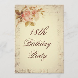 Invitation Vintage Paris Postmarks Chic Roses 18e anniversair