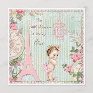 Invitation Vintage Paris Princesse Shabby Chic 1er anniversai