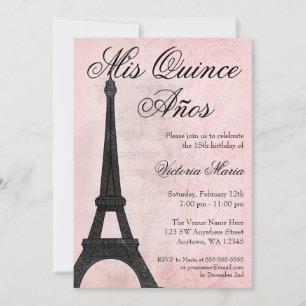 Invitation Vintage Paris Rose Noir Sweet 15 Quinceanera
