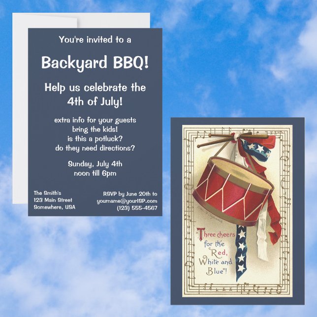 Invitation vintage Patriotique, Drums Musicaux BBQ (Créateur téléchargé)