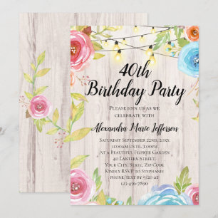 Invitation Vintage Pays Rustique String Lights 40e anniversai