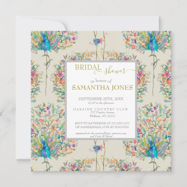 Invitation vintage Peacock Bridal Shower (Devant)