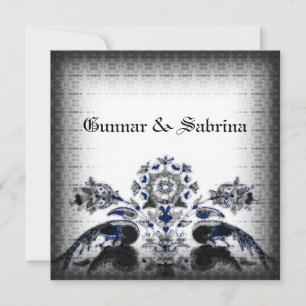 Invitation Vintage Peacocks & Floral Blue Goth Mariage