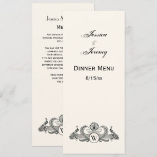 Invitation Vintage Peacocks Monogram Ivory BG