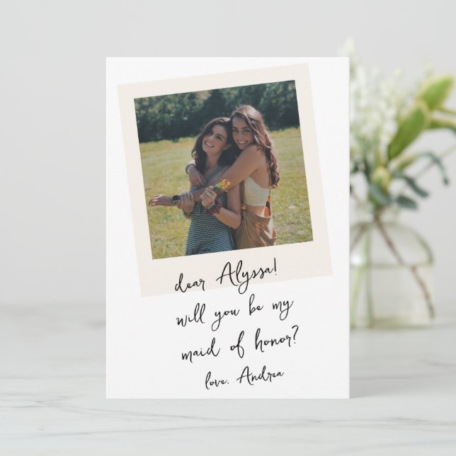 Invitation Vintage Photo Handwritten Maid of Honor Proposal (Debout devant)