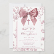 Vintage Pink Bow Floral Girl Baptism