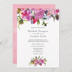 Invitation Vintage Pink Peonies Mariage d'aquarelle