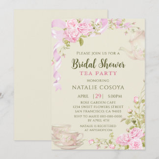 Invitation Vintage Pink Roses Floral Bridal Shower Tea Party