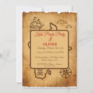 Invitation Vintage Pirate Map Invitation, Minimalist 8th Birt