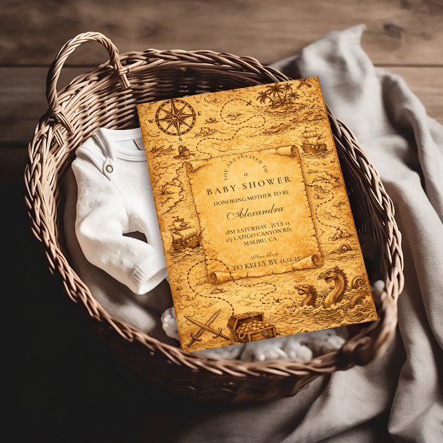Invitation Vintage Pirate Treasure Map Baby Shower (Créateur téléchargé)
