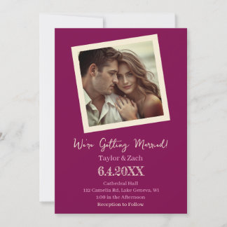 Invitation Vintage Plum and Cream Retro Photo Wedding
