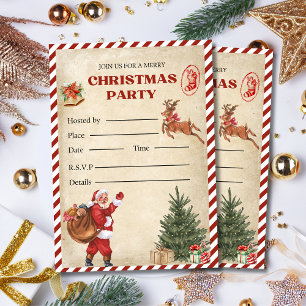 Invitation vintage pour fête de Noël, Fête de fin 