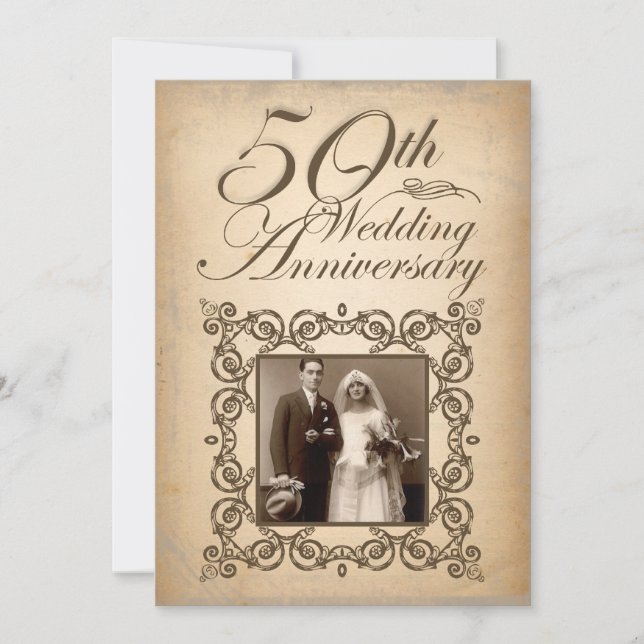 Invitation vintage pour les 50 ans de mariage (Devant)