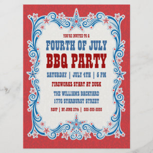 Invitation vintage pour une fête de barbecue du 4 