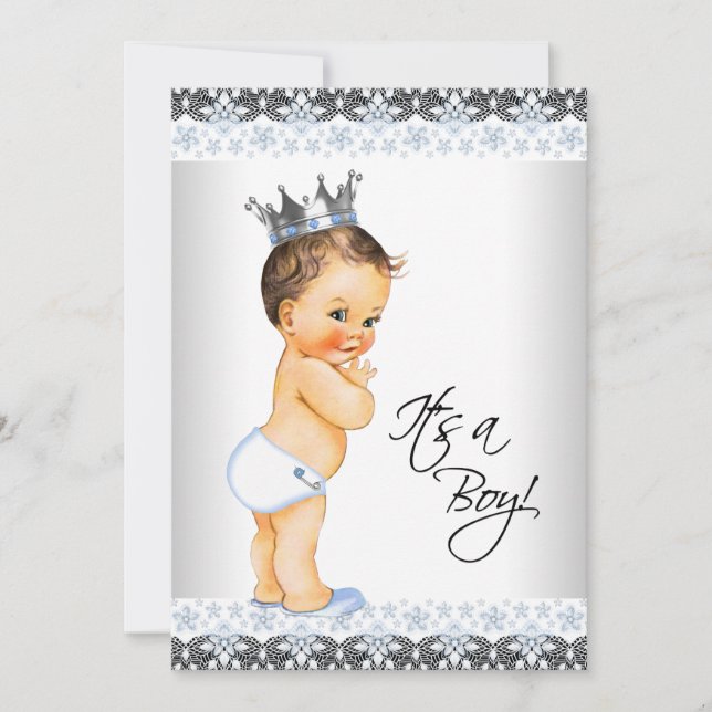 Invitation Vintage Prince Baby Boy Douche (Devant)