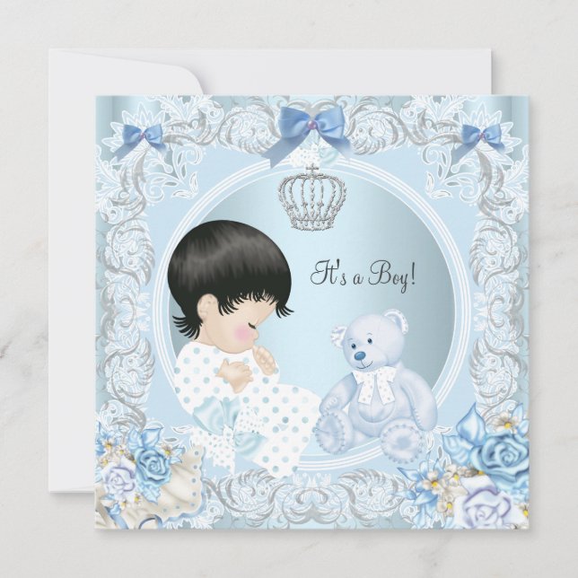 Invitation Vintage Prince Baby shower Garçon Bleu ours (Devant)