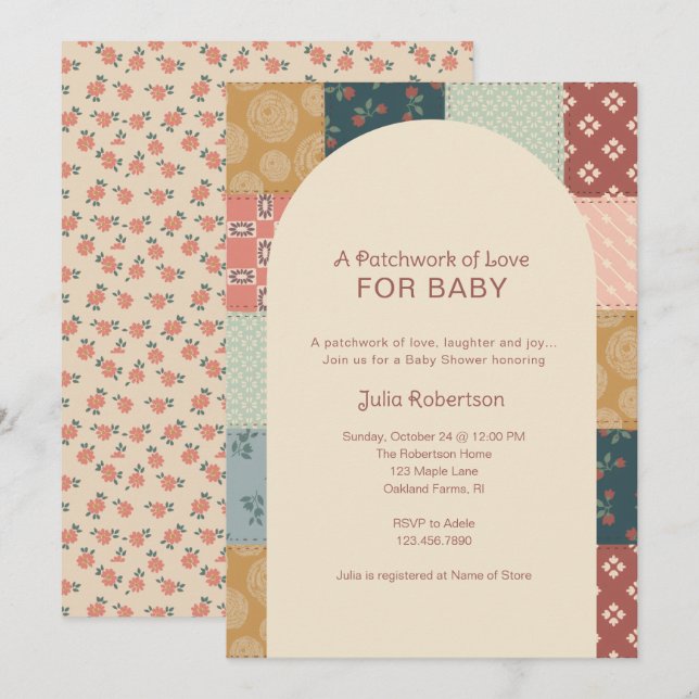 Invitation Vintage Quilt Baby Shower (Devant / Derrière)