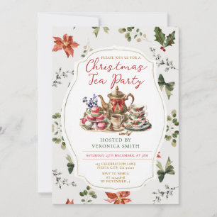 Invitation Vintage Red Bow Noël Tea Party Fête Florale
