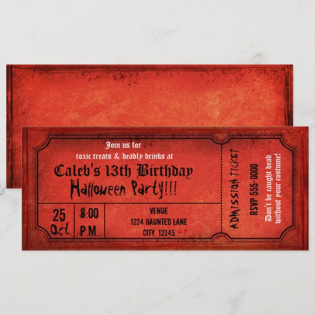 Invitation Vintage Red Halloween Billet fête d'anniversaire (Devant / Derrière)