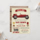 Invitation vintage Red Race Car Baby shower (Devant/Arrière en situation)