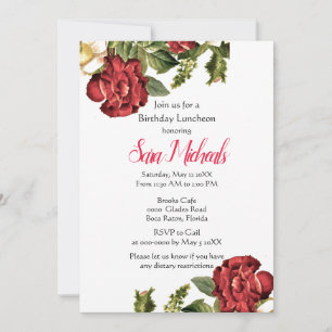 Invitation Vintage Red Rose Anniversaire Déjeuner