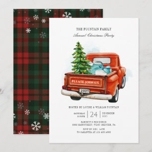Invitation Vintage Red Truck Christmas Tree