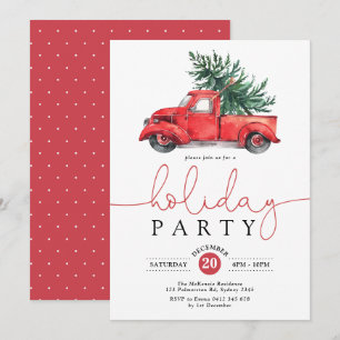 Invitation Vintage Red Truck & Pine Tree Fête de Vacances