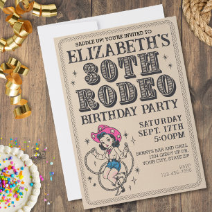 Invitation Vintage Retro Cowgirl 30e fête d'anniversaire