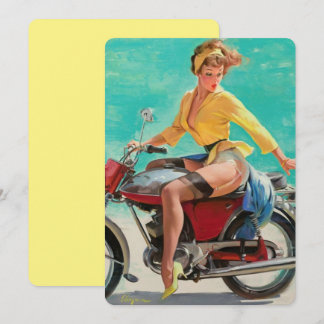 Invitation Vintage Retro Elvgren Motorcycle Pin-UP Girl