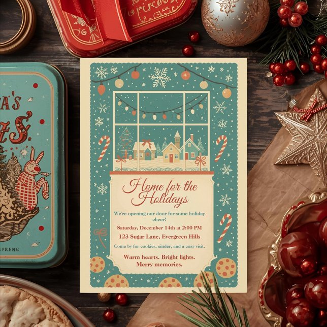 Invitation Vintage Retro Home for the Holidays (Créateur téléchargé)