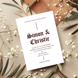 Invitation Vintage Retro Minimalist Burgundy White Wedding