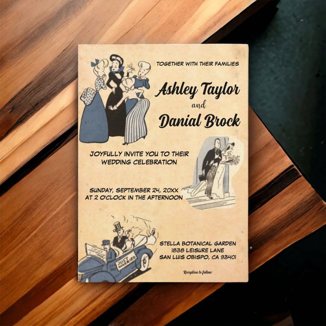 Invitation Vintage Retro Old Ancienne Comic Mariage élégant (Créateur téléchargé)