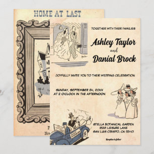 Invitation Vintage Retro Old Classic Comic Mariage élégant