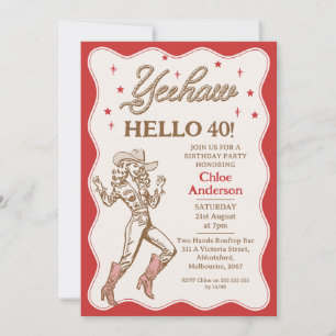 Invitation Vintage Retro Red Cheetah Cowgirl 40e anniversaire