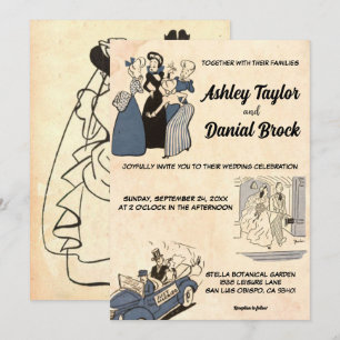 Invitation Vintage Retro Romantique Vieux Livre Comique Maria