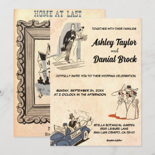 Invitation Vintage Retro Rustique Vieux Mariage de bande dess