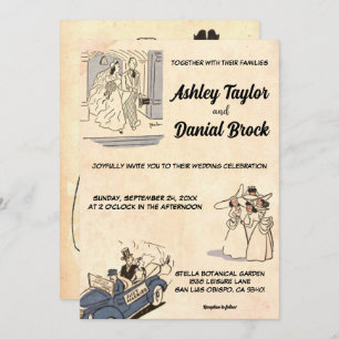 Invitation Vintage Rétro Rustique Vieux Style Moderne Mariage