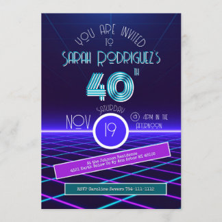 Invitation Vintage Retro Stripe 1986 80's Photo 40th Birthday