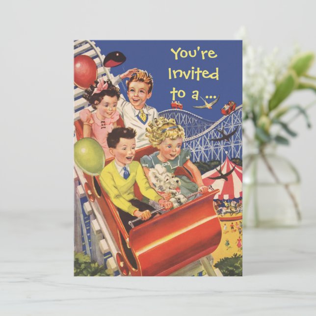 Invitation Vintage Roller Dessous de verre Anniversaire Fête  (Debout devant)