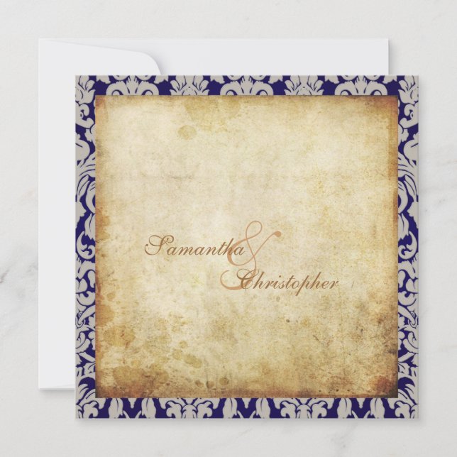 Invitation Vintage + Romantic Damask Demande personnalisée (Devant)